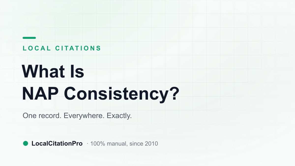 NAP consistency — matching business name, address and phone across listings